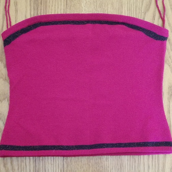 #3 VINTAGE GUESS Wool SWEATER KNIT Tube Top Raspberry w Black Metallic Trim - Picture 1 of 4